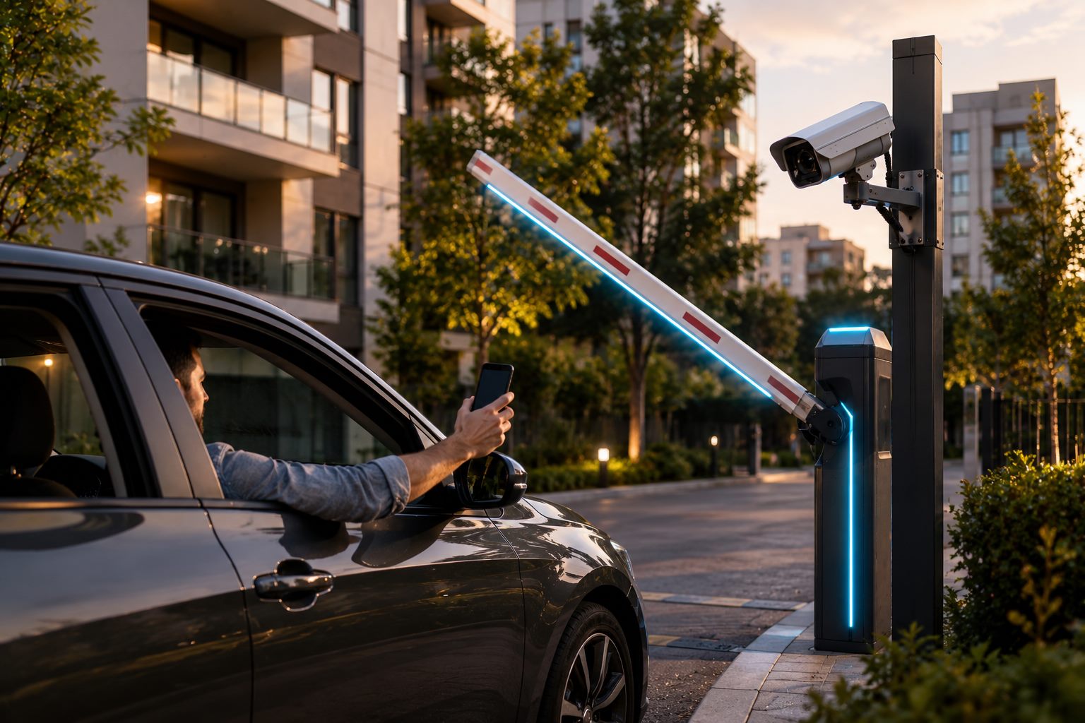 Гость открывает шлагбаум ЖК со смартфона по гостевой ссылке SmartGate