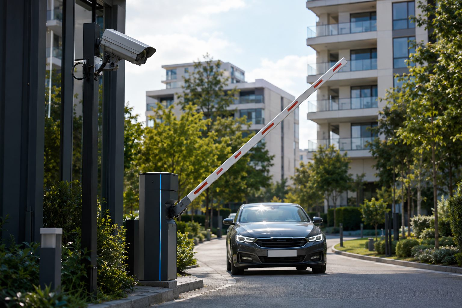 Автоматический шлагбаум ЖК поднимается при въезде автомобиля — камера SmartGate распознала номер жителя