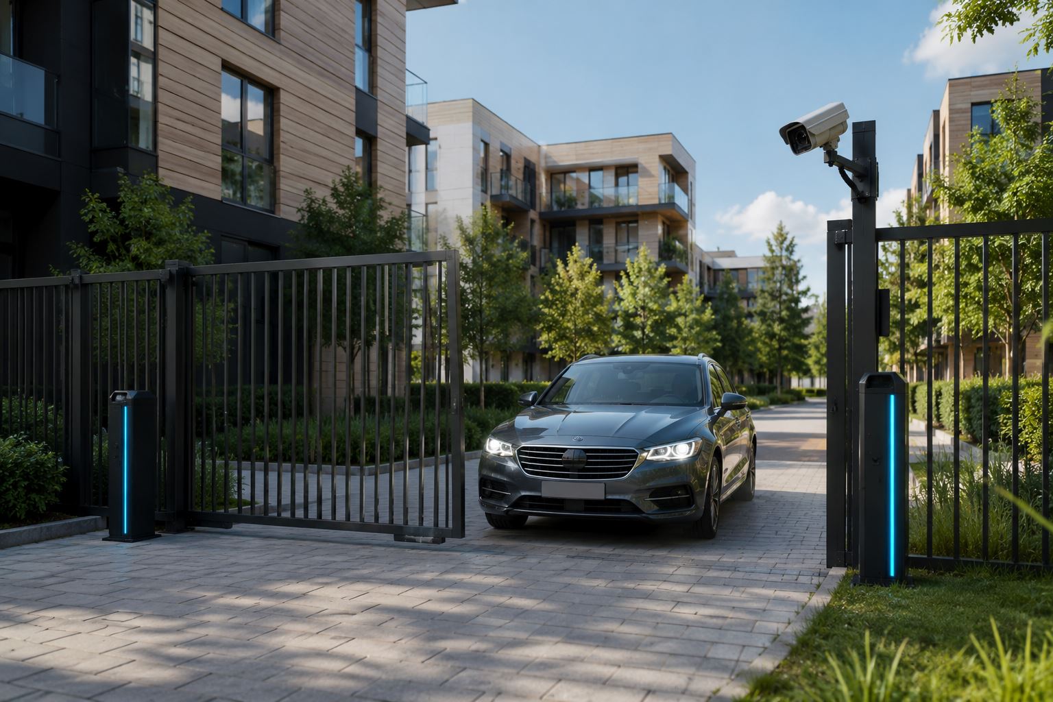 Автоматические откатные ворота ЖК с распознаванием номеров SmartGate открываются перед автомобилем